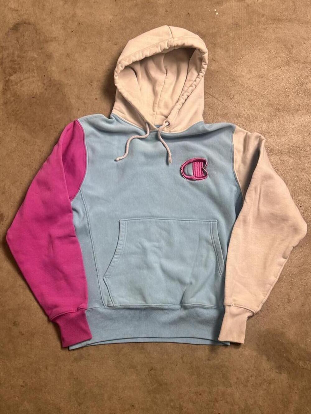 Champion Reverse Weave Colorblock Hoodie Pastel Blue Pink